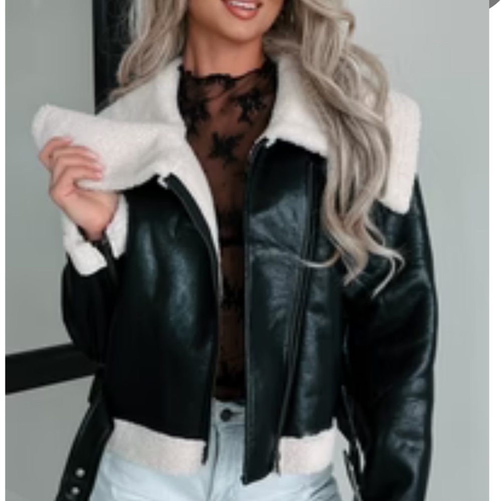 Nana Mac’s Faux Leather Sherpa lined Moto Jacket